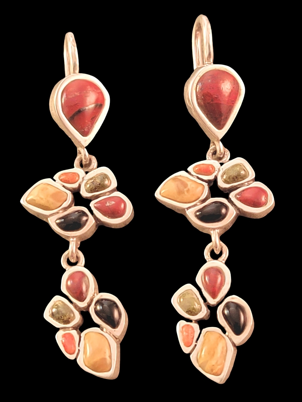 Barse Multi Stone Freeform Natural Stone and Sterling Dangle Drop Earrings NEW